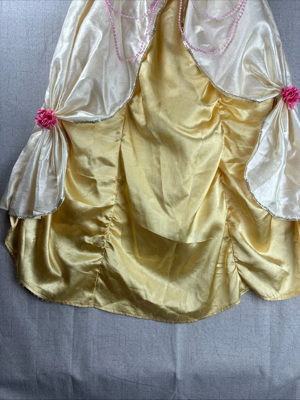 Disney Belle Beauty Beast Girls Costume Dress Tiara 5 6 Yellow Pink Ballgown